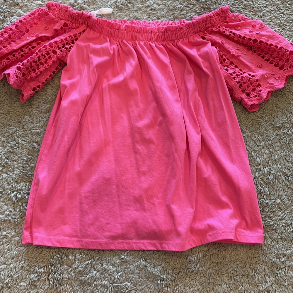 Lilly Pulitzer Pink Off-Shoulder Top with Lace Sleeves - Picture 5 of 6
